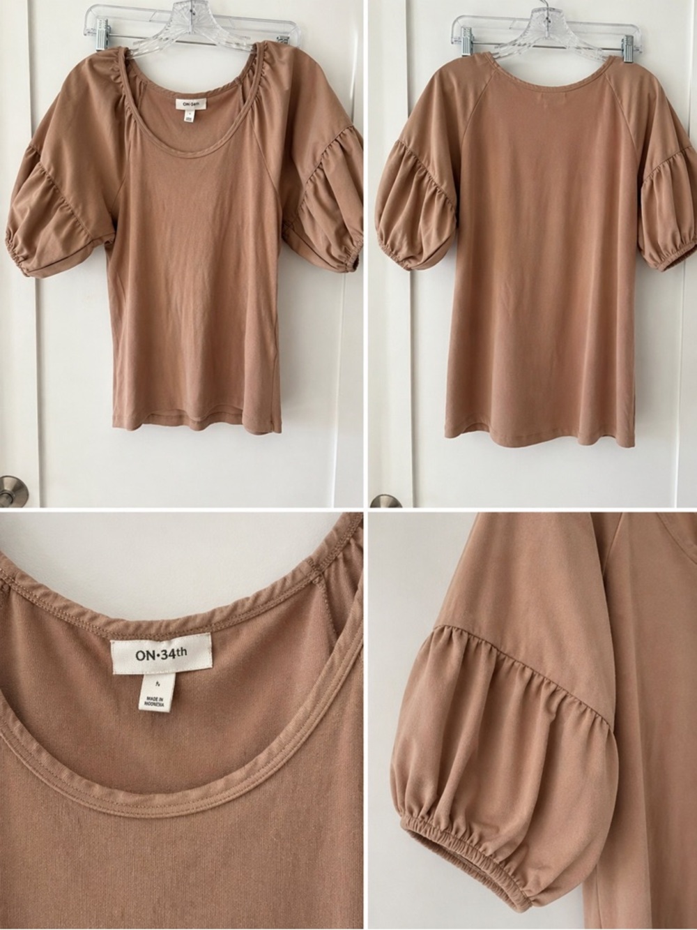 ON/SÈN Taupe Puff Sleeve Scoop Neck Blouse